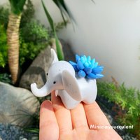 Niedliche Graue Elefanten Sukkulenten, Handgemachte Spielzeug Geschenke, Geburtstag Für Mama, Blaue Ton Mini Tier Blumen, Geschenke Kunst von MiniClaySucculent