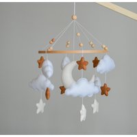 Neutral Baby Mobile, Wolken Und Sterne Kinderzimmer Neugeborene Shower Geschenk, Mond Babybett Mobile Dekor von MiniDreamsDecor