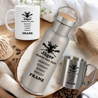 Personalisiertes Jäger-Geschenkset Mit Thermosflasche 750 Ml, Tasse 330 Ml Keramik Oder Edelstahl von MiniGeschenk