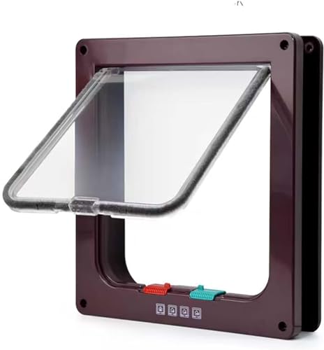 MiniGlypture Katzenklappe，4 Wege Verriegelung Katzentür Haustierklappe Haustiertür (Braun, L) von MiniGlypture