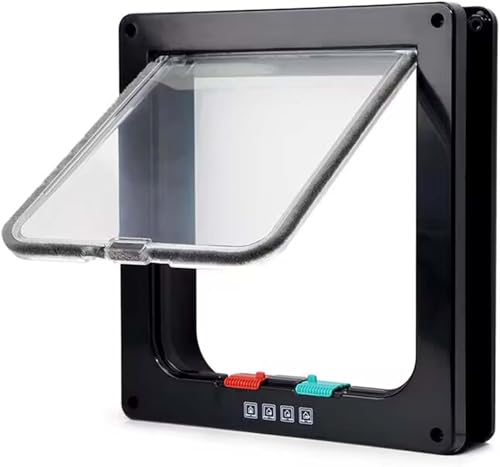 MiniGlypture Katzenklappe，4 Wege Verriegelung Katzentür Haustierklappe Haustiertür (Schwarz, L) von MiniGlypture