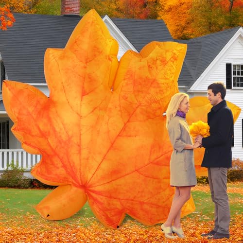 MiniInflat 2,1 m Ahornblatt aufblasbar mit LED-Licht Thanksgiving Fall Blow Up Yard Dekoration Großes Orange Herbst Aufblasbares Blatt für Ernte Party Supplies Garten Indoor Outdoor Decor von MiniInflat