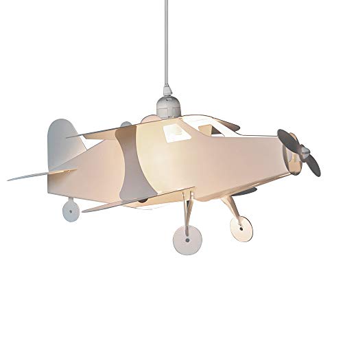 MiniSun – Unterhaltsamer Lampenschirm fürs Kinderzimmer/Babyzimmer in einem weißen Flugzeugdesign – für Hänge- und Pendelleuchte von MiniSun