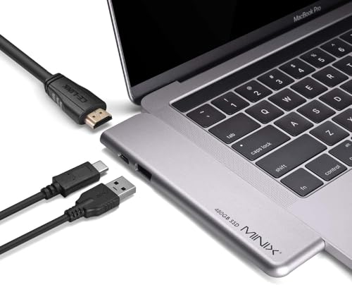 MINIX NEO SD4 USB-C-Multiport-SSD-Speicher-Hub, 480 GB, kompatibel mit Apple MacBook Air/Pro, HDMI 4K @ 60 Hz, Thunderbolt 3, USB 3.0, Verkauft von MINIX Technology Limited, Space Grey von MINIX