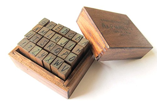 26x Stempel Buchstaben Letter Initialen ABC Handschrift Miniblings Holz + Kasten von Miniblings