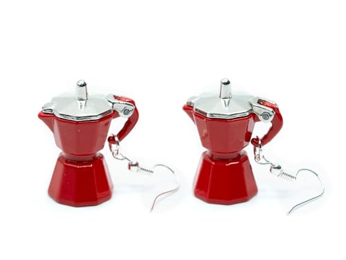 Miniblings Espressokanne Ohrringe Kaffeekanne Mokka Kaffeekränzchen rot - Handmade Modeschmuck I Ohrhänger Ohrschmuck vergoldet von Miniblings