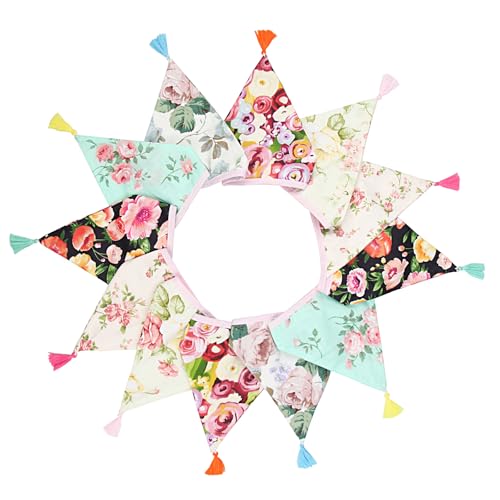 3.3M Stoff Wimpelkette Wimpel Girlande,Wimpelkette Kinderzimmer,Mehrfarbig Stoffgirlande Beidseitig,Baumwollquaste dreieckige String Flagge Zelt Flagge,Mehrfarbig von Minicloss