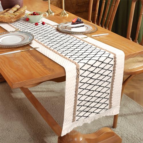 Beige Tischläufer Boho Tischläufer mit Quasten, Leinen Tischhose Quasten Table Runner Landhausstil rustikale für Küche Kaffee Tabletop Dekor 30 x 180 cm von Minicloss