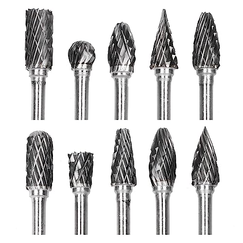 Hartmetall Frässtifte Set Mit Doppelschnitt - 10 Stück Rotationsfräser Schnitzbit Drehpunkt Wolframkarbid-Set für Holz Schnitzen Bohren Stein Keramik Schleifen Polieren Hartmetall Frässtifte Set Mit Doppelschnitt - 10 Stück Rotationsfräser Schnitzbit Drehpunkt Wolframkarbid-Set für Holz Schnitzen Bohren Stein Keramik Schleifen Polieren von Minicloss
