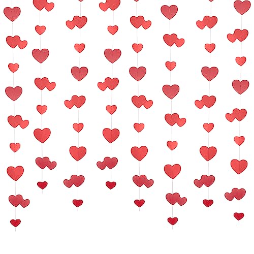 Papier Girlande Deckenhänger Banner Mit Hängendem Herz Glitzer Papier,Banner Streamer Für Junggesellinnenabschied Verlobung Jahrestag Hochzeit Valentinstag Brautparty Dekoration (Rot) von Minicloss