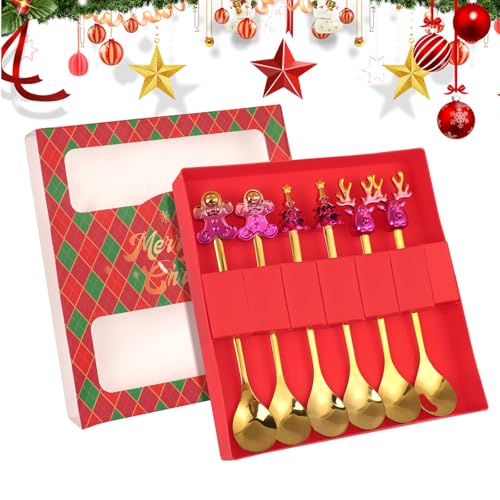 6-teiliges Weihnachtslöffel-Set – Edelstahl-Kaffee-Rührlöffel, Eiscreme-Dessertlöffel, langlebige Utensilien in Geschenkbox für Urlaubsgeschenke 6-teiliges Weihnachtslöffel-Set – Edelstahl-Kaffee-Rührlöffel, Eiscreme-Dessertlöffel, langlebige Utensilien in Geschenkbox für Urlaubsgeschenke von Minicoco