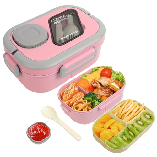 Minicoco Bento-Box, Lunchbox, 1200 ml, doppellagig, 6 Fächer, mit Soßentopf, Besteck-Set, mikrowellengeeignet, Rosa Minicoco Bento-Box, Lunchbox, 1200 ml, doppellagig, 6 Fächer, mit Soßentopf, Besteck-Set, mikrowellengeeignet, Rosa von Minicoco
