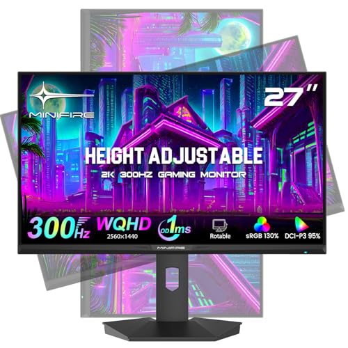 Minifire 27 Zoll Gaming Monitor, 300Hz, 2K QHD 1440P, Höhenverstellbarer vertikal/horizontal drehbarer, OD MPRT 1ms, FreeSync, sRGB 130%, 10 bit, 2*DP1.4, 2*HDMI 2.1, VESA-kompatibel(MFG27F6Q Pro) Minifire 27 Zoll Gaming Monitor, 300Hz, 2K QHD 1440P, Höhenverstellbarer vertikal/horizontal drehbarer, OD MPRT 1ms, FreeSync, sRGB 130%, 10 bit, 2*DP1.4, 2*HDMI 2.1, VESA-kompatibel(MFG27F6Q Pro) von Minifire