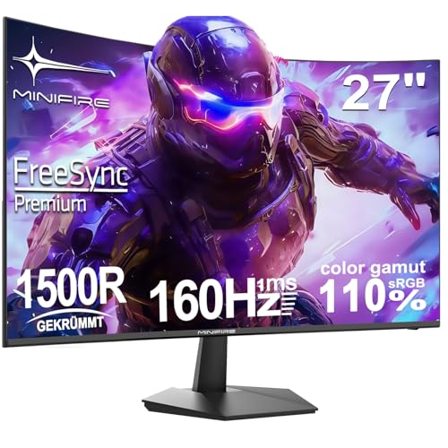Minifire Gaming Curved Monitor 27 Zoll MFG27C1L 160Hz 1Ms 110% sRGB Monitor 1920 * 1080 VA Panel （MFG27C1L mit HDMI-Kabel） von Minifire