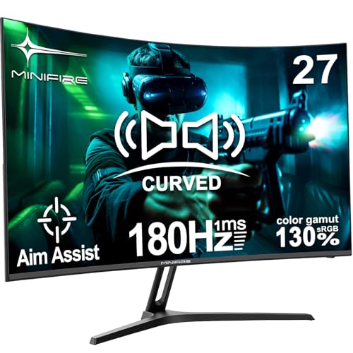 Minifire 27 Zoll Gaming Monitor, 180Hz, Curved Gaming Monitor, Lautsprecher, 1500R, 1Ms, sRGB130%, FHD 1080P Computer Bildschirm, VESA kompatibel, Eye Care Adaptive Sync HDMI&DP Prots(MFG27C1 ) Minifire 27 Zoll Gaming Monitor, 180Hz, Curved Gaming Monitor, Lautsprecher, 1500R, 1Ms, sRGB130%, FHD 1080P Computer Bildschirm, VESA kompatibel, Eye Care Adaptive Sync HDMI&DP Prots(MFG27C1 ) von Minifire