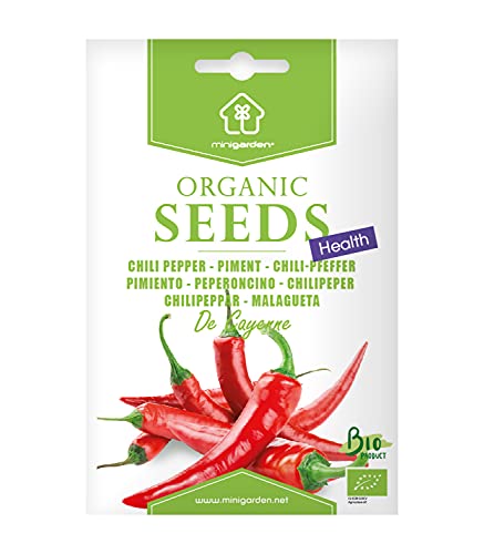 Chilli-Pfeffer "De Cayenne", zertifizierte biologische Samen von Minigarden, enthält zwischen 75 und 50 Samen von minigarden
