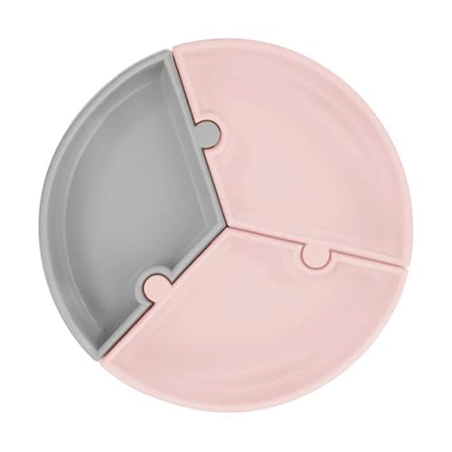MinikOiOi 101050058 Teilbare Puzzle-Platte. Platte mit 3 teilbaren Abschnitten und rosa und grauen Saugnäpfen von Minikoioi