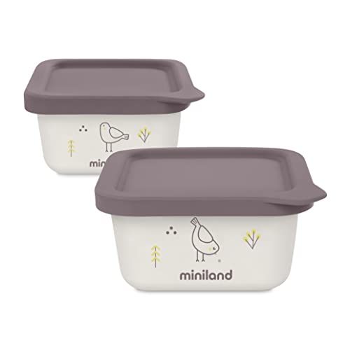 Naturset 2 Chick- Set 2 Behälter für Lebensmittel aus 100% natürlichen Materialien, mit Silikondeckel von Miniland