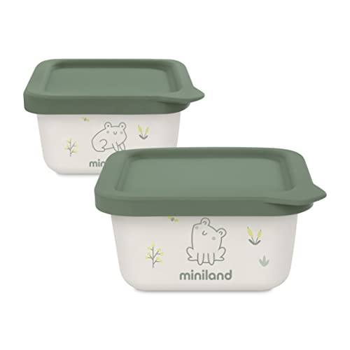 Naturset 2 Frog- Set 2 Behälter für Lebensmittel aus 100% natürlichen Materialien, mit Silikondeckel von Miniland