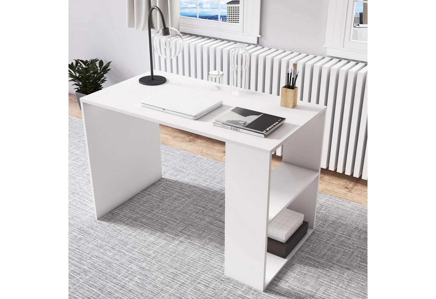 DEMA Home Schreibtisch Minimadecor Schreibtisch Deserto weiß & weiß/braun 110cm x76cm x60cm von DEMA Home