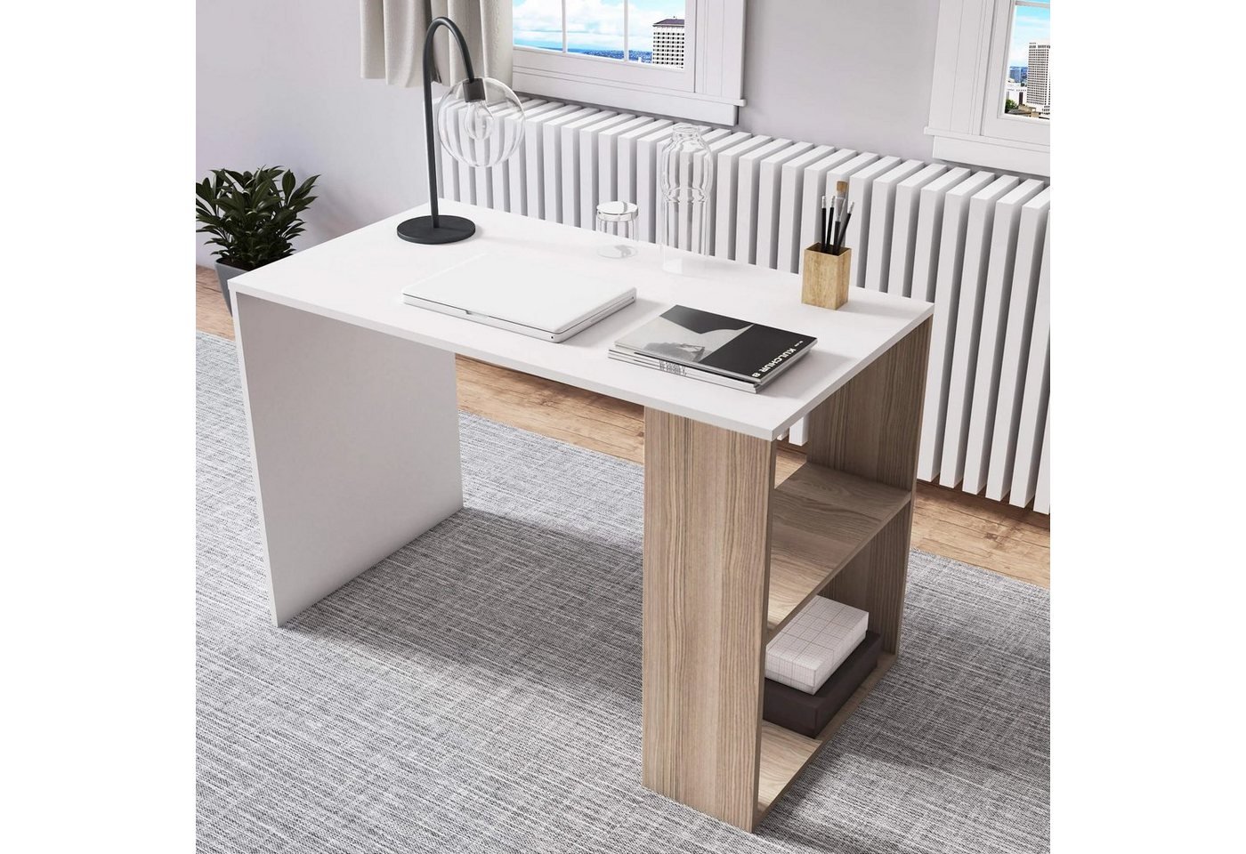 DEMA Home Schreibtisch Minimadecor Schreibtisch Deserto weiß & weiß/braun 110cm x76cm x60cm von DEMA Home