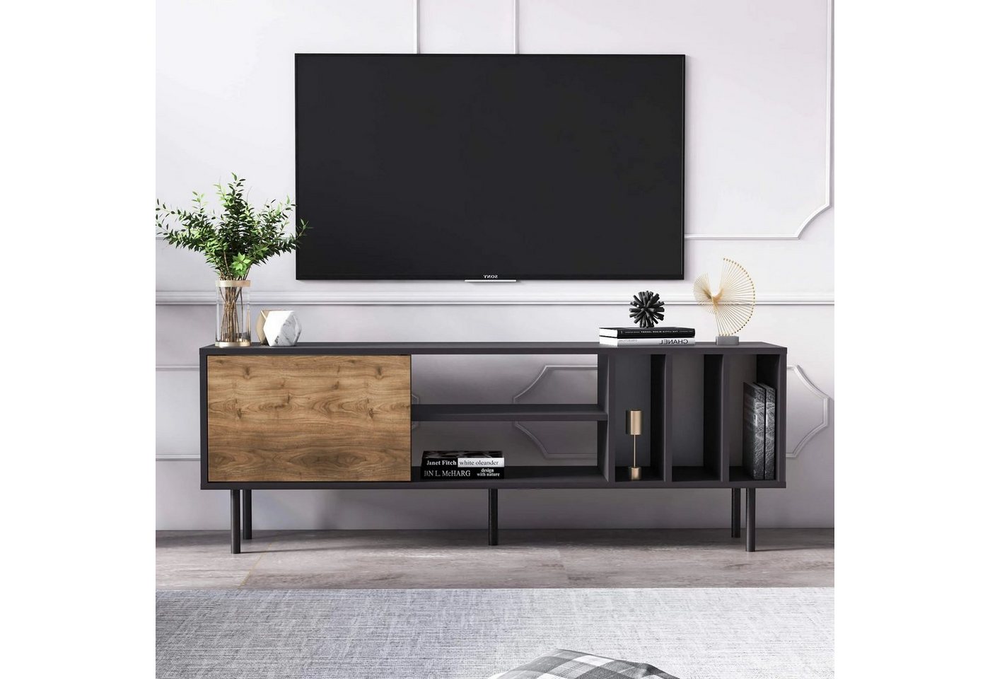 DEMA Home TV-Schrank Pietra TV-Schränke Schwarz & Nussbaum 160cm x 57cm x 35cm von DEMA Home