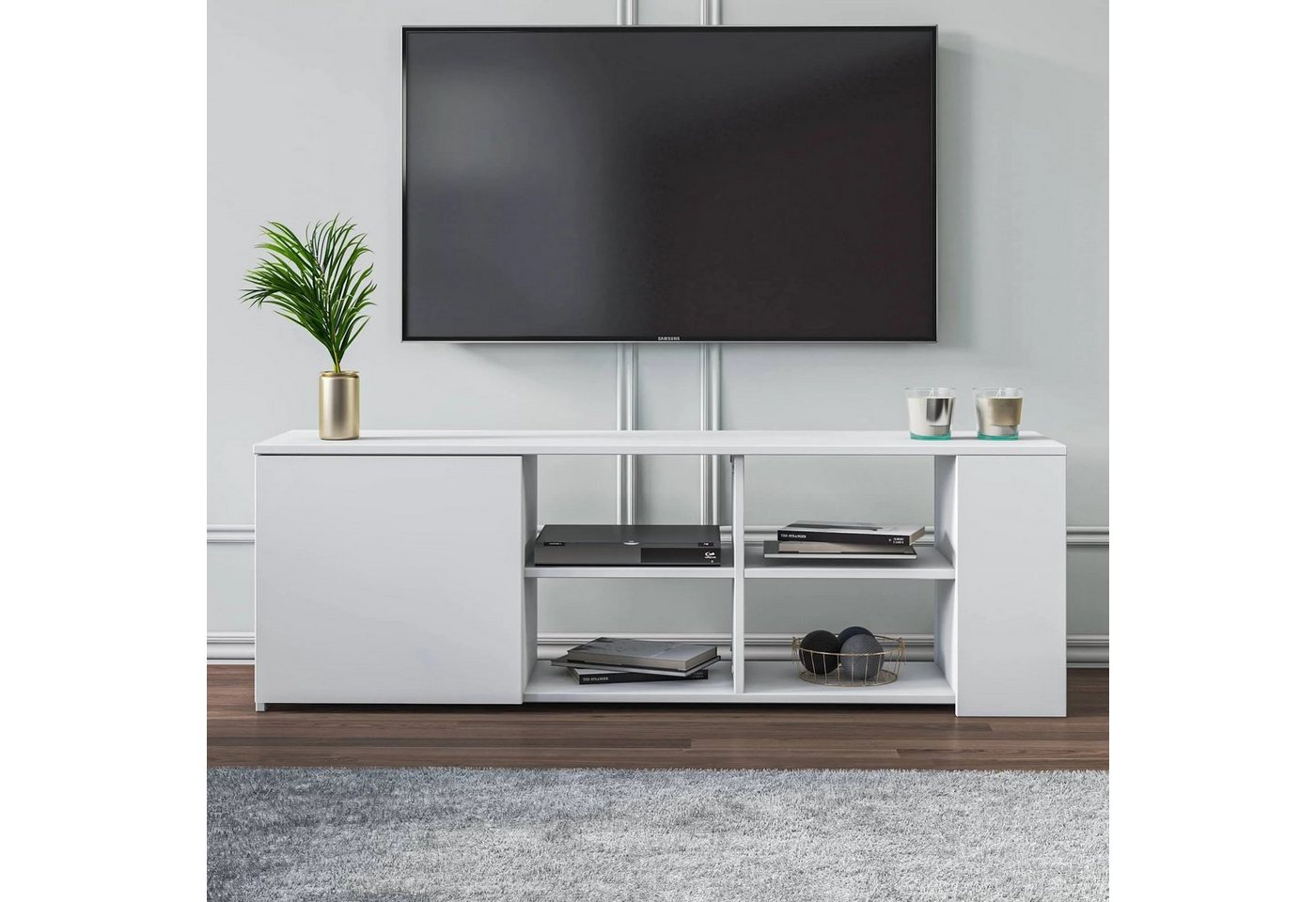 DEMA Home TV-Schrank Rome TV-Schrank hochglanz weiß 150 cm x 48 cm x 35 cm von DEMA Home