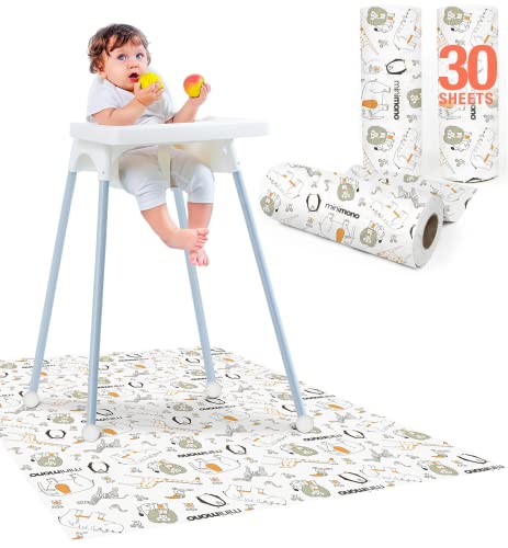 Minimono Baby-Spritzmatte für unter Hochstuhl, 30 Stück Einweg- und wasserdichte Spritzmatte, Mehrzweck-Aktivitätsmatte für Picknick, Kunst, Handwerk (101,6 x 119,4 cm, Pinguine) von Minimono