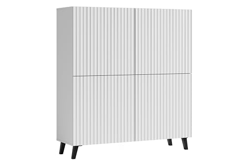 Minio go for it - Kommode LOKET, 120 cm Breit, Kommode mit 4 Türen, Hochkommode, Highboard, hohe Kommode, Hochschrank, Wohnzimmer Möbel, Farbe: Weiß/Weiß mit gerillten MDF-Fronten Minio go for it - Kommode LOKET, 120 cm Breit, Kommode mit 4 Türen, Hochkommode, Highboard, hohe Kommode, Hochschrank, Wohnzimmer Möbel, Farbe: Weiß/Weiß mit gerillten MDF-Fronten von Minio go for it