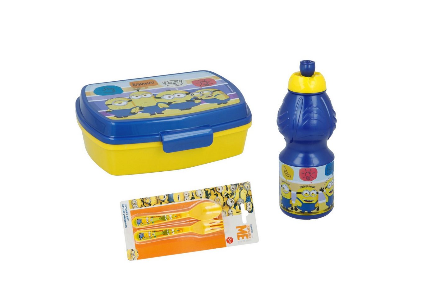 Minions Lunchbox 4 Teilige Set - Brotdose Trinkflasche Besteck, (4-tlg) von Minions
