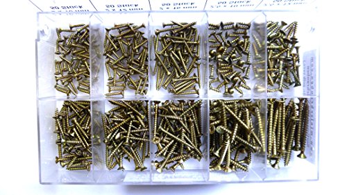 Sortimentskasten mit 470 Stück kleinen Spanplattenschrauben aus Stahl gelb verzinkt (ab 2x10mm), Kreuzschlitz, Senkkopf. Minischrauben Sortiment inkl. beschrifteter Box von Minischrauben.com