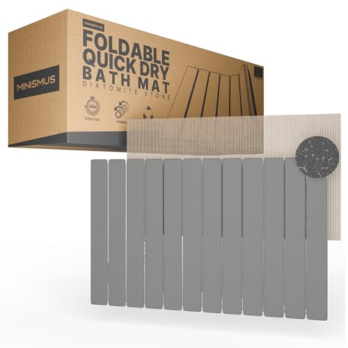 Minismus Aufrollbare Badematte Stein 60x40cm - Diatomite Stone Bath Mat - Steinmatte Badezimmer - Stein Badematte - Duschvorleger Schnelltrocknend - Duschmatte - Kieselgur Badematte (Dunkelgrau) von Minismus