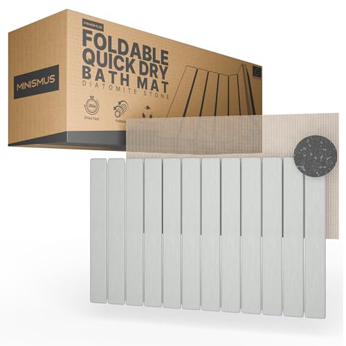 Minismus Aufrollbare Badematte Stein 60x40cm - Diatomite Stone Bath Mat - Steinmatte Badezimmer - Stein Badematte - Duschvorleger Schnelltrocknend - Duschmatte - Kieselgur Badematte (Hellgrau) von Minismus