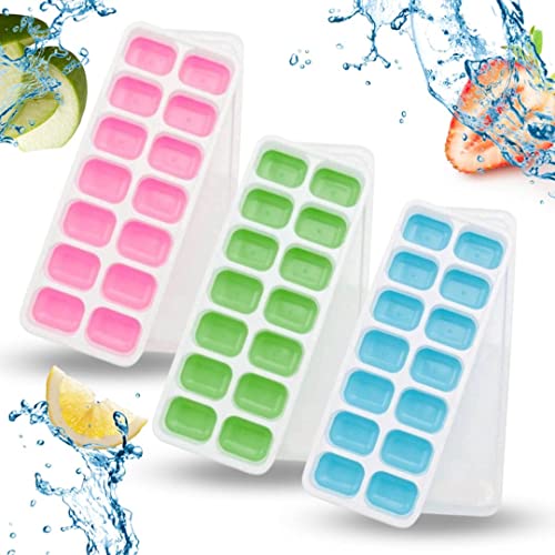 Minismus Eiswürfelform 3er Pack Silikon Eiswürfelform Mit Decklem - Eiswürfelbehälter - Ice Cube - Eiswürfelschalen (Rosa, Grün Blau) von Minismus