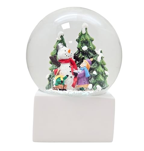 Schneekugel Weihnacht Stimmung | Schneemann Bauen Winterszene auf Sockel weiß, Pure-Line | Durchmesser 100mm | Schüttelkugel | 20306 von Minium Collection