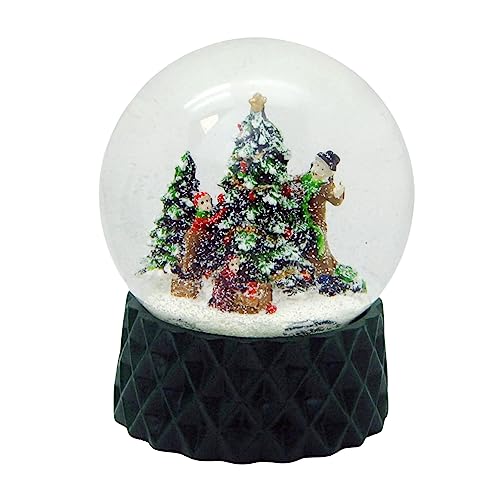 Schneekugel Christbaum schmücken * Familie schmückt Weihnachtsbaum * Sockel grün Kubisch, Pure-Line, Durchmesser 100mm Schüttelkugel, 20174 von Minium Collection