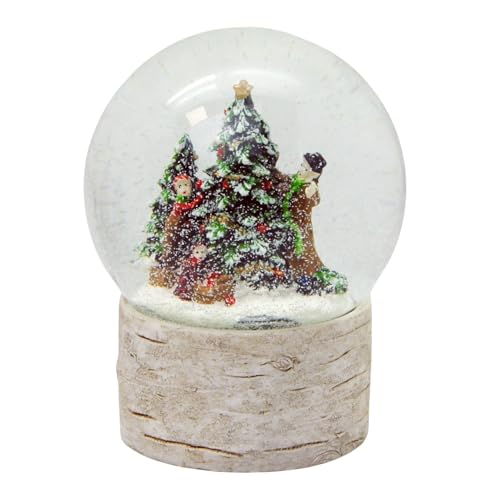 Schneekugel Weihnachtsbaum schmücken Landhaus Nostalgie Sockel Holzoptik Country Line rund, Durchmesser 100mm * 20161 von Minium Collection