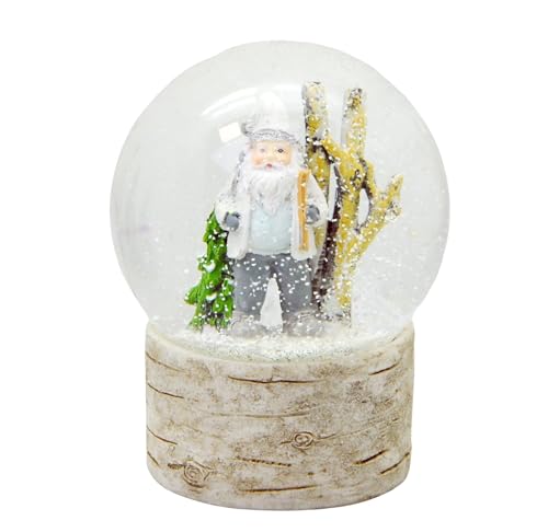 Schneekugel Weihnachtsmann weiß im Winterwald Nostalgie Sockel Holzoptik Landhaus Country Line rund, Durchmesser 100mm * 20209 von Minium Collection