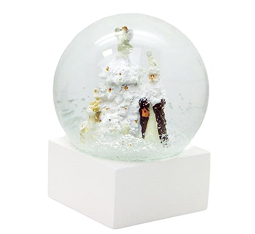 Schneekugel stylisch Glamour Christmas Santa mit Weihnachtsbaum Designer weiß braun Pure-Line Sockel weiß matt eckig – 120mm Durchmesser - Schüttelkugel * 20183 von Minium Collection