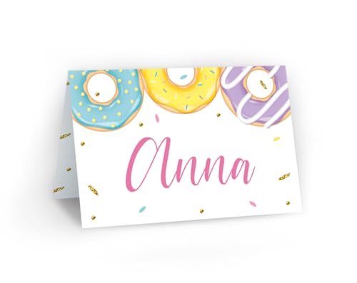 12 Tischkarten für Geburtstag Kindergeburtstag Mädchen Taufe Kinderfest Hochzeit Donuts (12 Stück) von Minkocards