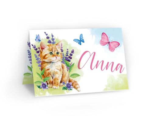 24 Tischkarten für Kindergeburtstag Mädchen Taufe Kinderfest Geburtstag Katze Kindermotiv (24 Stück) von Minkocards