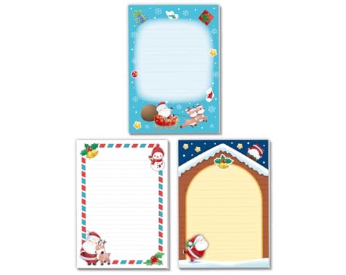 3 Blöcke mit Kindermotiv Weihnachtsmotiv für Mädchen Jungen Weihnachten Notizblock Schreibblock Briefblock Weihnachtsmann (3 verschiedene Blöcke mit je 25 Blätter in A5-Format) von Minkocards