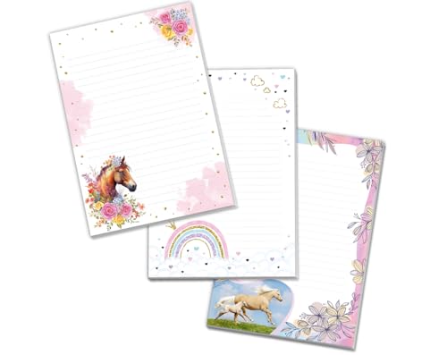 Blöcke Schreibblock mit Kindermotiv Notizblöcke mit Linien für Mädchen Briefbögenblock liniert (3 Blöcke: Pferd mit Fohlen, Regenbogen, Pferd mit je 25 Blätter in A5-Format) von Minkocards