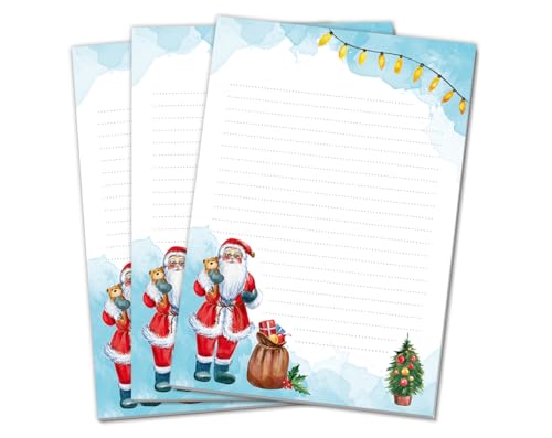 Blöcke Schreibblock mit Weihnachtensmotiv Weihnachten Kindermotiv Weihnachtsmann für Mädchen Jungen Briefblock Notizblock (3 gleiche Blöcke mit je 25 Blätter in A5-Format) von Minkocards