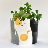 Großer Katzen Übertopf Mit Sechs Design, Blumentopf, Keramik Groß, Sukkulenten Für von MinkyMooCeramics