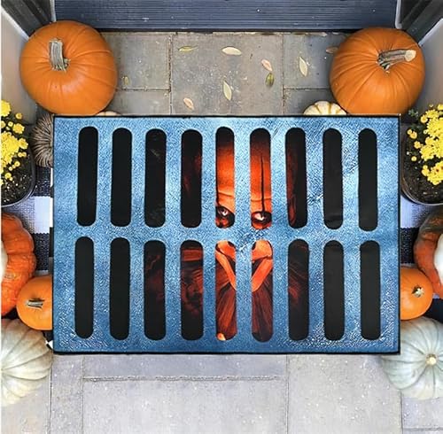 3D Halloween Clown Kanalisation Fußmatte - Horrorfilm-Illusion Willkommensmatte (50 x 80 cm), gruseliger Indoor/Outdoor Teppich für Veranda, Badezimmer, Eingang, Spukhaus-Dekor von Minlend