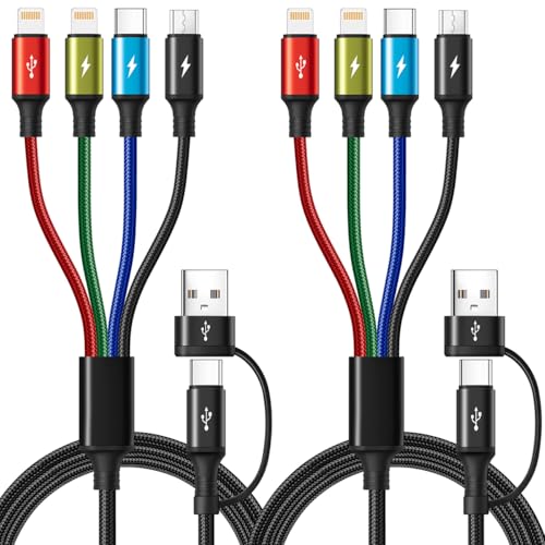 Minlu Multi USB Kabel, 4 in 2 Multi Ladekabel mit Datenübertragung [2Stück 1.8M] Nylon USB A/C Ladekabel Schnellladekabel Universal mit Micro/Typ C/Lightning für iPhone,Android,Galaxy,Tablet von Minlu