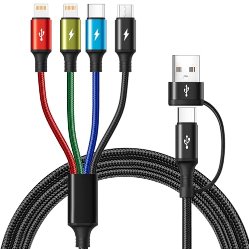 Minlu Multi USB Kabel, 4 in 2 Multi Ladekabel mit Datenübertragung [3.5A 1.8M] Nylon USB A/C Ladekabel Schnellladekabel Universal mit Micro/Typ C/Lightning für iPhone,Android,Galaxy,Tablet,PS5 von Minlu