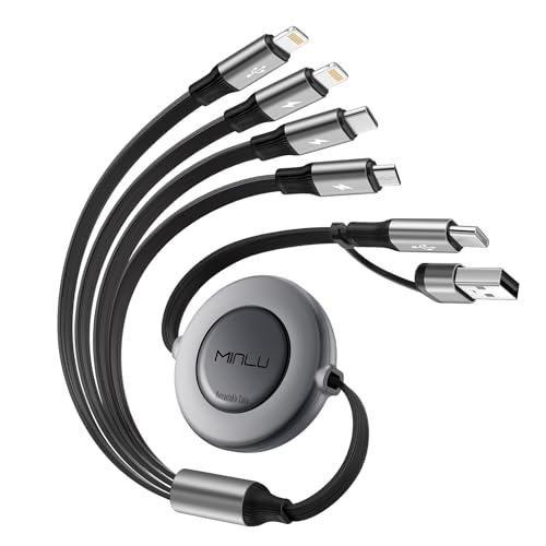 Minlu Multi USB Kabel, 6 in 1 Einziehbares Multi Ladekabel mit Datenübertragung [4A 1.2M] 4 in 2 USB A/C Ladekabel Schnellladekabel mit Micro/Typ C/Lightning für iPhone,Android,Galaxy,Tablet von Minlu