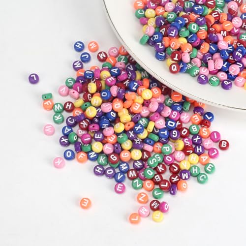 Minnhua 3500 Stück Perlen mit Buchstaben Set, 7mm Bunte A-Z Acrylperlen Buchstabenperlen, mit 3m Nylonschnur für Erstellen DIY von Armbändern Schlüsselanhängern Namensketten Handwerk von Minnhua